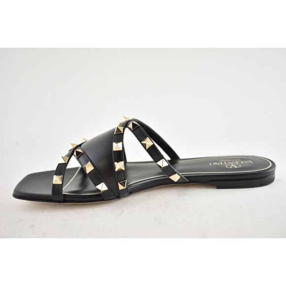 Valentino Rockstud Crisscross Strap Leather Black Slide Slip On Flat Sandal 40 - Picture 13 of 16